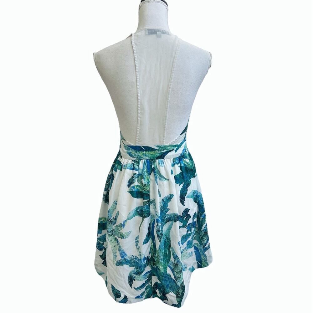 Blessed Are The Meek Mini Halter Dress Tropical Leaves Sz 1 US XS Sheer Back - Picture 3 of 5